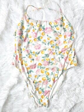 Victoria's Secret Essential Scoop Neck One-Piece Swimsuit  Lemon Floral Print XL